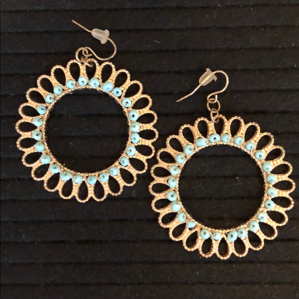 Francesca’s Gold & Turquoise Round Dangle Earrings